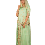 Aqua Green Zari Sequins Work Poshak Set | Bamber Satin with Solid Odhna | Jaipurio Designer Collection